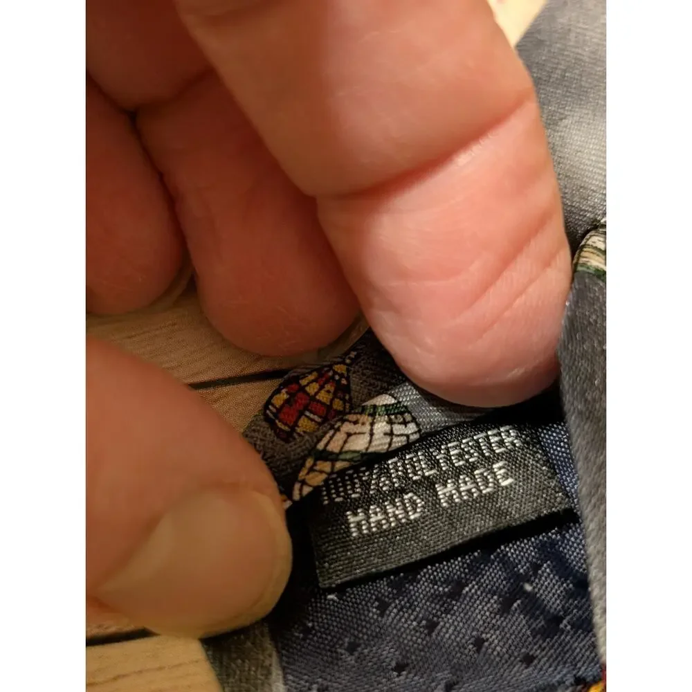Pelini Roma Hot Air Balloon Novelty Gray and Black Handmade Necktie Polyester